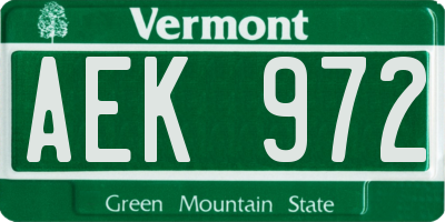 VT license plate AEK972