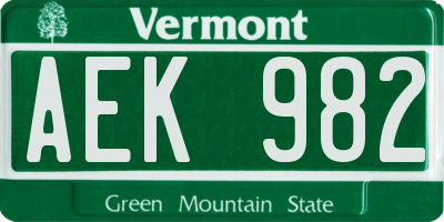 VT license plate AEK982