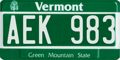 VT license plate AEK983