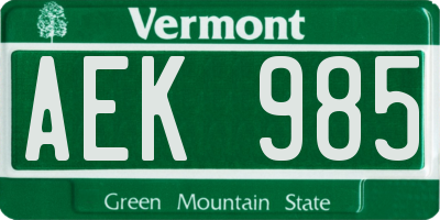 VT license plate AEK985