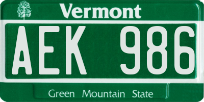 VT license plate AEK986