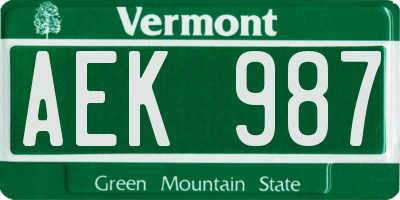 VT license plate AEK987