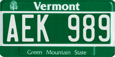 VT license plate AEK989