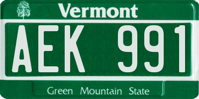 VT license plate AEK991