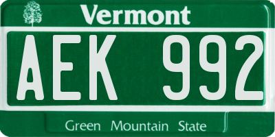 VT license plate AEK992