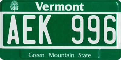 VT license plate AEK996