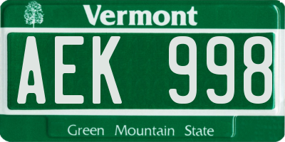 VT license plate AEK998