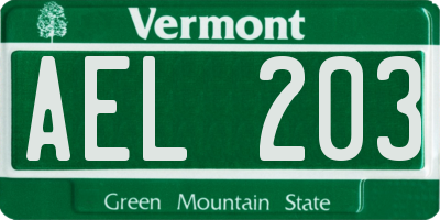 VT license plate AEL203