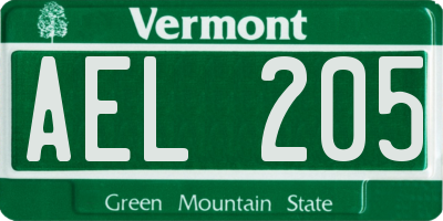 VT license plate AEL205