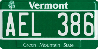 VT license plate AEL386