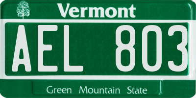 VT license plate AEL803