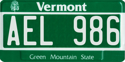 VT license plate AEL986