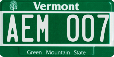 VT license plate AEM007