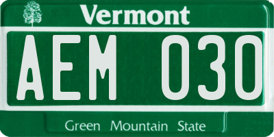 VT license plate AEM030