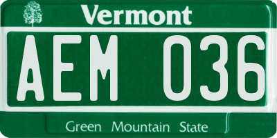 VT license plate AEM036