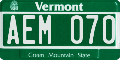 VT license plate AEM070