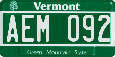VT license plate AEM092