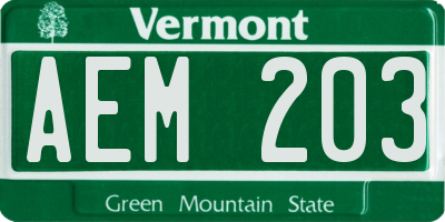 VT license plate AEM203