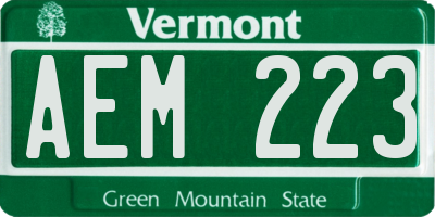 VT license plate AEM223