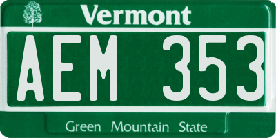 VT license plate AEM353