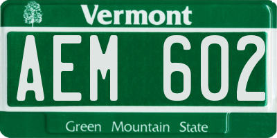 VT license plate AEM602