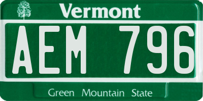 VT license plate AEM796