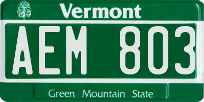 VT license plate AEM803