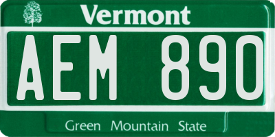 VT license plate AEM890