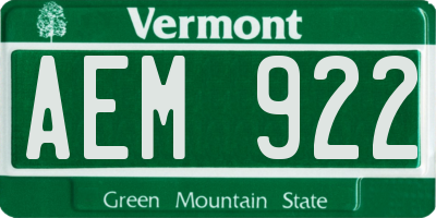 VT license plate AEM922