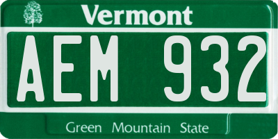 VT license plate AEM932