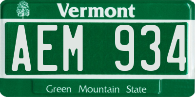 VT license plate AEM934