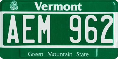 VT license plate AEM962