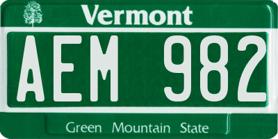 VT license plate AEM982