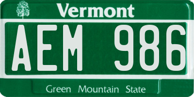 VT license plate AEM986
