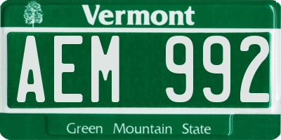 VT license plate AEM992