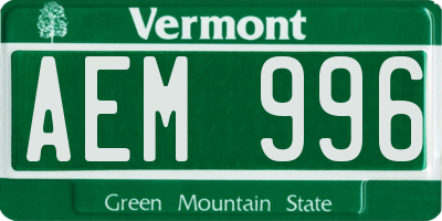 VT license plate AEM996