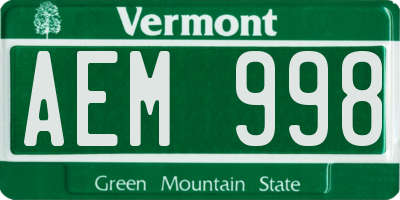 VT license plate AEM998
