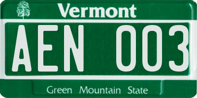 VT license plate AEN003
