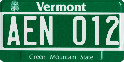 VT license plate AEN012