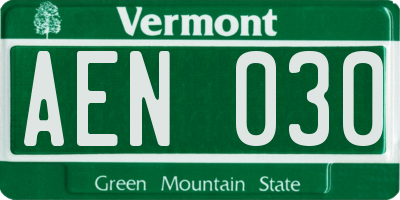 VT license plate AEN030