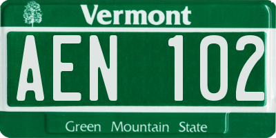 VT license plate AEN102