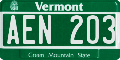 VT license plate AEN203