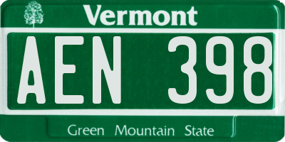 VT license plate AEN398
