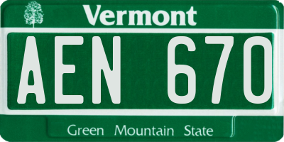 VT license plate AEN670