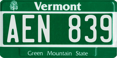 VT license plate AEN839