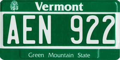 VT license plate AEN922