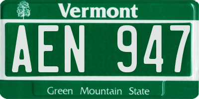VT license plate AEN947