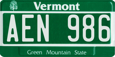 VT license plate AEN986