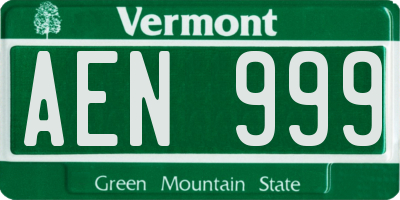 VT license plate AEN999