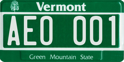 VT license plate AEO001